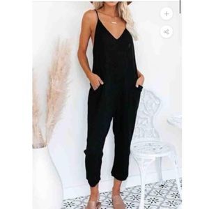 Solid Color Spaghetti Strap Casual Wear Jumpsuit